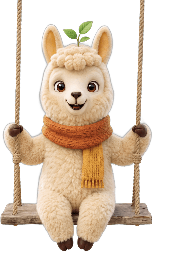 Pagu, la llama, en un columpio